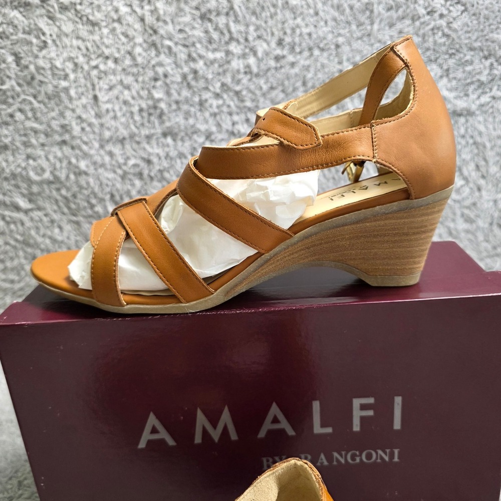NEW Amalfi‎ Rangoni Sandals 10M Brown Italian Leather Wedge Heel Strappy Shoes